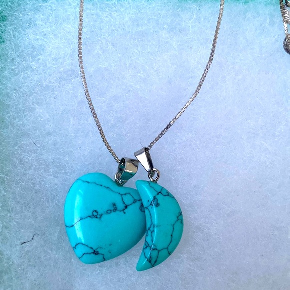 Turquoise heart and moon sterling silver 16” necklace - Picture 2 of 4